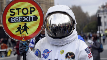 A demonstrator pictured during a Peoples Vote anti-Brexit march in London on Saturday.