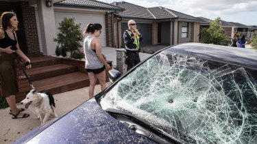 A smashed car after a "pop-up party" at a short-term rental in Werribee in December.