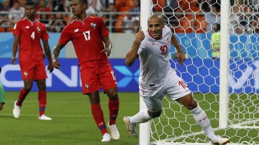 Stealing the show: Tunisia's Wahbi Khazri celebrates after scoring.