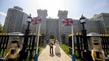 A Lego depiction of the forthcoming wedding of Prince Harry and Meghan Markle, complete with a 39,960 brick version of Windsor Castle, in Legoland Windsor, England.  