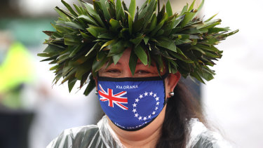 A volunteer at a drive-through vaccination drive for Cook Islanders in Auckland, New Zealand, on Thursday.