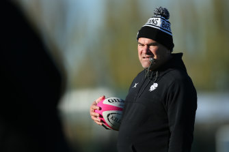 Dave Rennie looks on during a Barbarians training session in London.