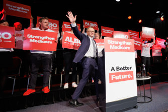 Opposition Leader Anthony Albanese during a Labor rally at the Tramsheds in Launceston.