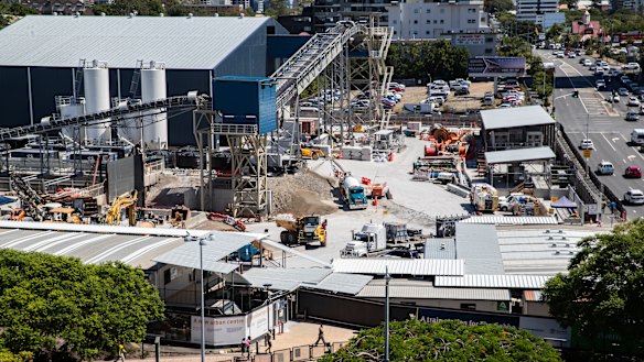 Construction work on the Cross River Rail at the Gabba station. 