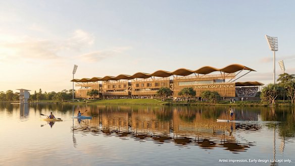 The planned redevelopment of Sunshine Coast Stadium at Bokarina, which will host Olympic competition in 2032.