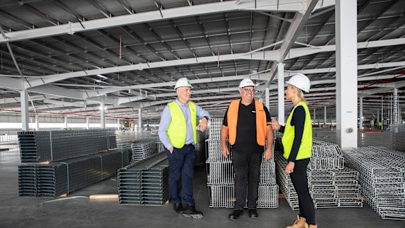 From left, general manager of Goodman Australia, Jason Little, Amazon director of operations, Craig Fuller, and Goodman director of operations, Stephanie Partridge. 