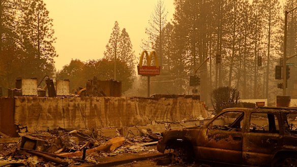 A sign still stands at a McDonald's in the northern California town of Paradise.