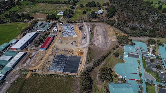 Construction near Bellarine Secondary College's Drysdale campus (right) as part of the neighboring St Ignatius Catholic College expansion.