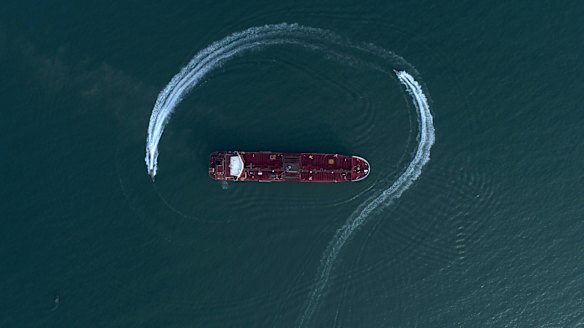 Iranian Revolutionary Guard speedboats surround the Stena Impero on July 21.