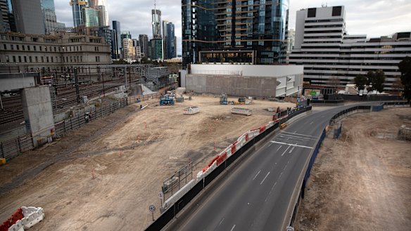 Empty construction sites in Collins Street.