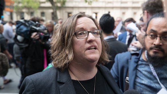Vivian Waller, the lawyer representing one of Pell’s victims, speaks to the media outside court.