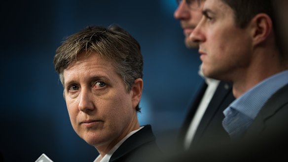 ACTU secretary Sally McManus fronts the media after a meeting with Mr Setka.