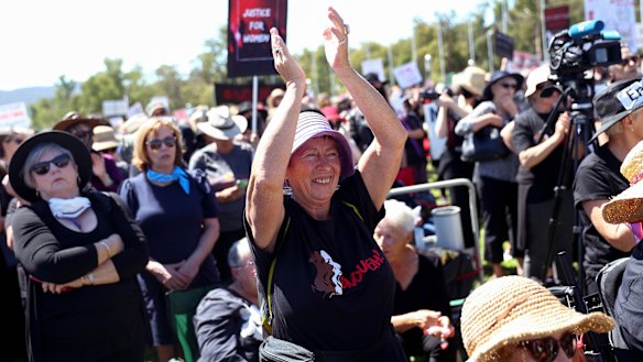The March 4 Justice protest to rally against the Australian Parliament’s ongoing abuse and discrimination of women in Australia at Parliament House in Canberra on March 15, 2021.
