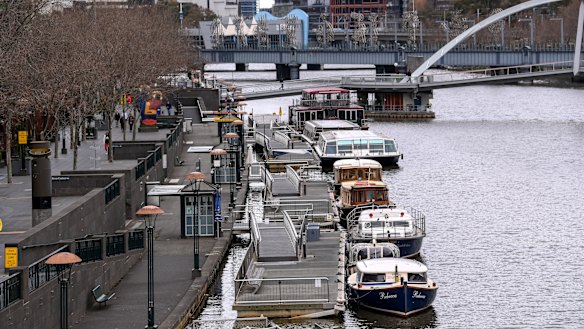 Melbourne’s Southbank precinct in lockdown. Despite the depth of measures to stop the current virus spread, the RBA believes the economy will recover strongly.