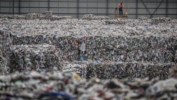 Tens of thousands of recyclable materials left at the Derrimut warehouse by recycler SKM.