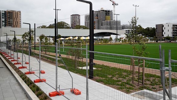 The centre includes a synthetic sports field next to an outdoor 50-metre pool.