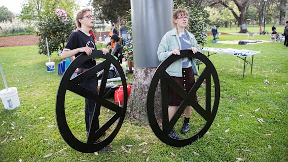Extinction Rebellion members set up camp in Carlton Gardens ahead of a week of protest and action. 