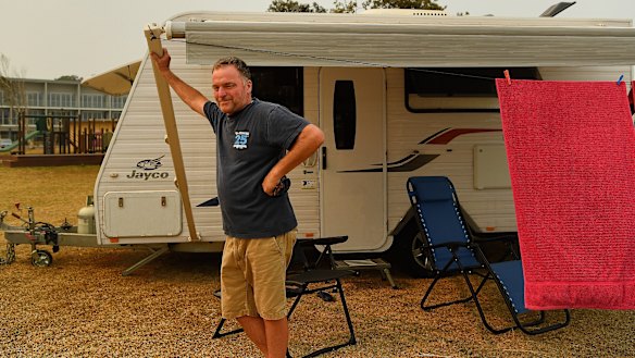 Garry Maddison from Malua Bay with his caravan on Thursday.