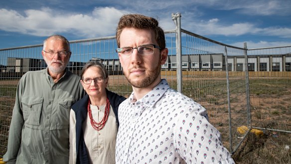 Coombs residents John and Alison Hutchison, and Ryan Hemsley were angered by the original development proposal, and are waiting to see the next.
Photo: Sitthixay Ditthavong