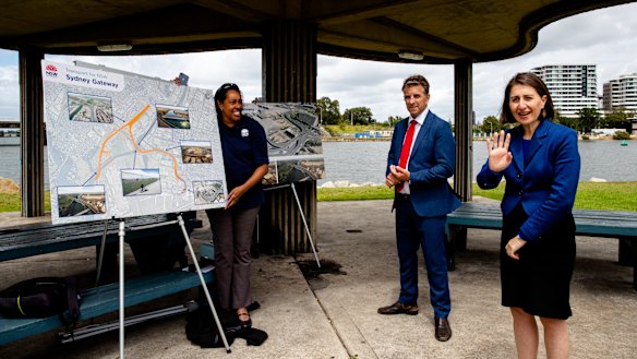 NSW Premier Gladys Berejiklian and Transport Minister Andrew Constance confirm the updated timeline for the Sydney Gateway on Monday.