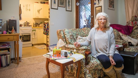 Trish Casey inside her Belconnen public housing unit. She has had repeated issues with maintenance over the years. 