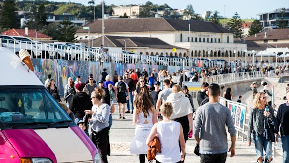 Bondi Beach on Sunday. Experts are warning that NSW residents are becoming complacent around social distancing. 