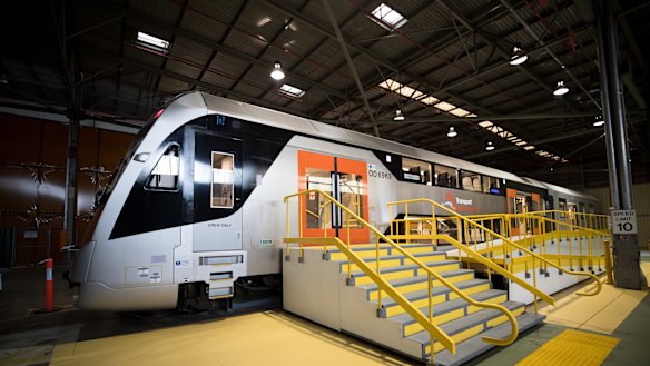 A prototype of the new intercity trains, which do not have a firm date to enter service.