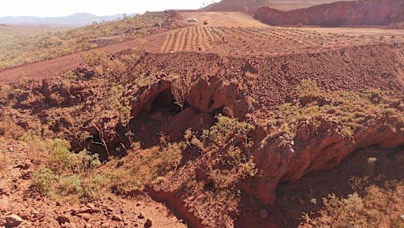 The site at Juukan Gorge that was reduced to rubble to extend one of Rio Tinto's iron ore mines.