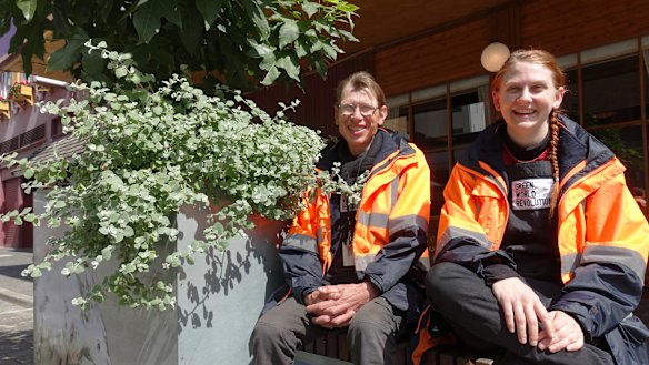 Now happy, healthy and working: Jessica Balmer with coworker Edward Collins.