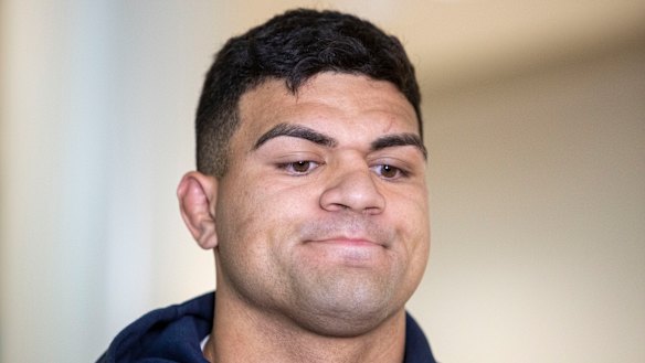 Fifita arriving back at Brisbane International Airport after his dramas in Bali.