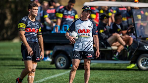 Greg Alexander works with Panthers young playmaker Nathan Cleary.