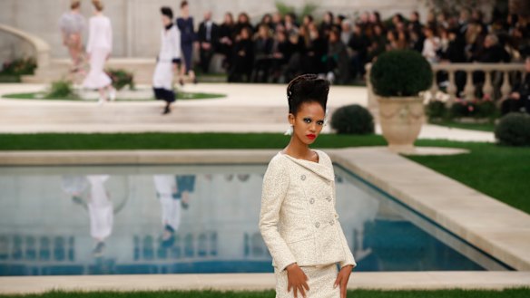 A model wears a creation for the Chanel Spring/Summer 2019 Haute Couture fashion collection presented in Paris on Tuesday January 22, 2019.