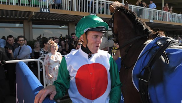 Wow: Josh Parr dismounts after winning the Inglis Millennium on Castelvecchio.