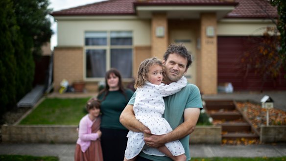 The Lacey family: Andrew and Leah with their children Esther and Audrey. The family received an eviction notice last week after the lockdown was announced.