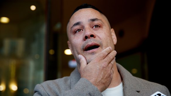 Jarryd Hayne leaves the Downing Centre District Court after his appeal was upheld in June.