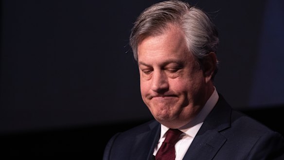 Westpac chief executive Brian Hartzer at the company's AGM in Perth on Wednesday, where the bank received its first strike against pay.