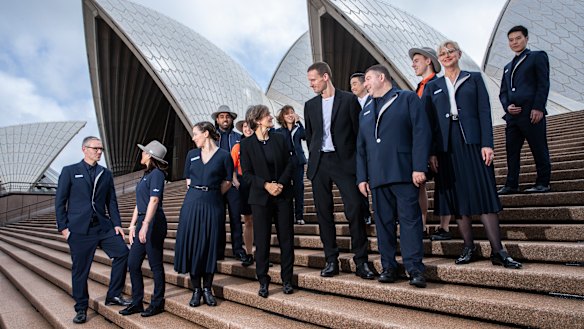 Designer Dion Lee and Sydney Opera House CEO Louise Herron (centre) at the unveiling of the Dion Lee uniform collection.