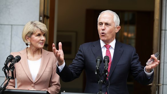 Obvious remedy: Julie Bishop and Malcolm Turnbull face the media after the leadership spill.