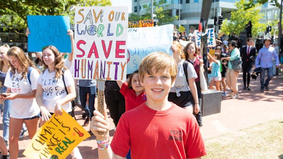 North Ainslie primary student George Breusch, 10, skipped school to attend the rally.