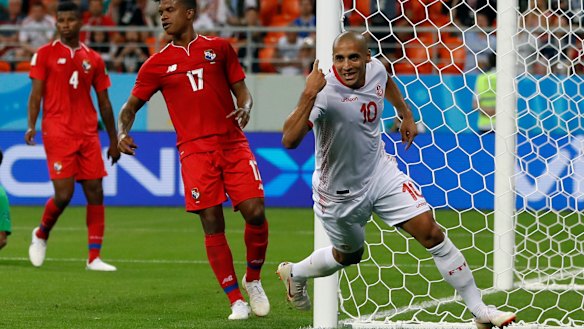 Stealing the show: Tunisia's Wahbi Khazri celebrates after scoring.