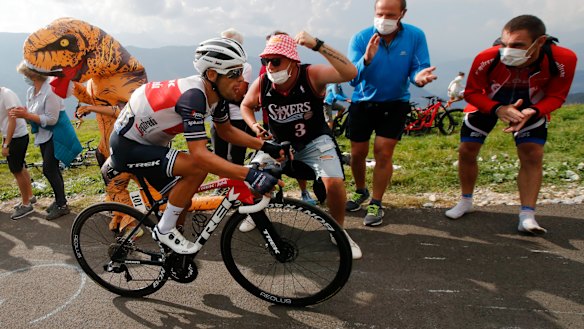 Richie Porte climbs the Loze pass during Wednesday's stage 17.