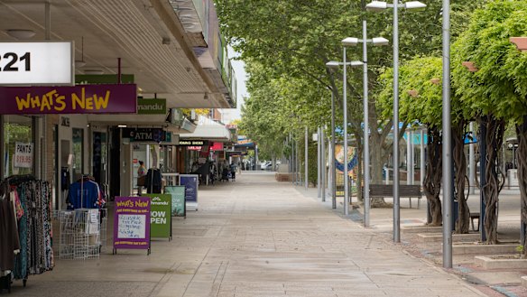 An empty Maude Mall in the centre of Shepparton on Thursday. 