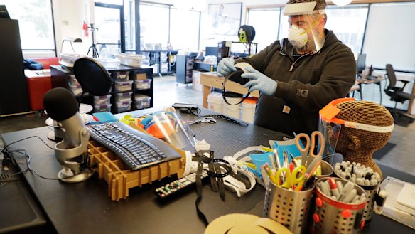 The face shield design created in this Washington shop can be downloaded for free and printed by anyone with access to a 3D printer. 