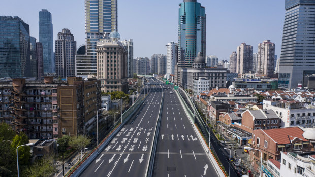 Deserted highways in Shanghai during the city’s COVID-19 lockdown in April. The Reserve Bank tracks traffic activity in Shanghai and Beijing.