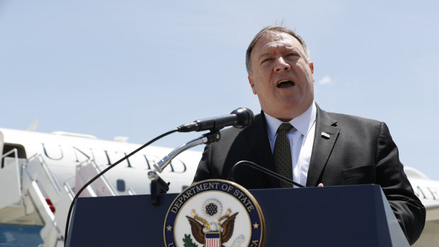 US Secretary of State Mike Pompeo speaks to the media at Andrews Air Force Base on Sunday.