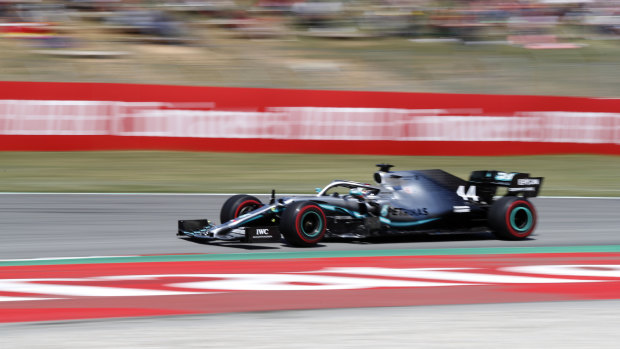 Lewis Hamilton en route to victory in the Spanish Formula One Grand Prix.