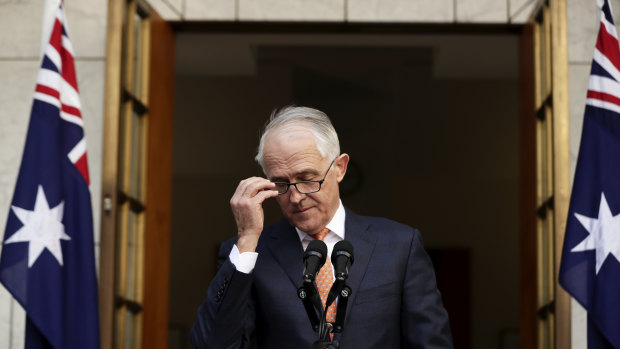 Former Prime Minister Malcolm Turnbull at his last press conference as leader.
