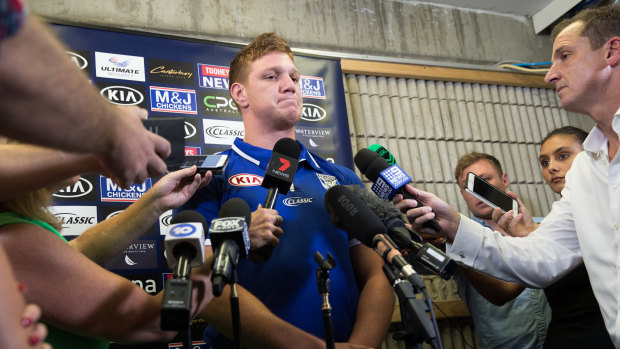 Worlds colliding:  Dylan Napa confronts the media for the first time after lewd videos of the NRL star were leaked on social media.