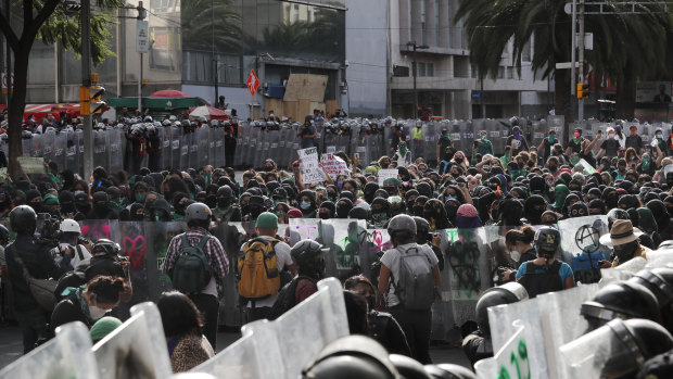 Abortion-rights demonstrators protest during the “Day for Decriminalisation of Abortion in Latin America and the Caribbean” march in Mexico City in September 2020. 