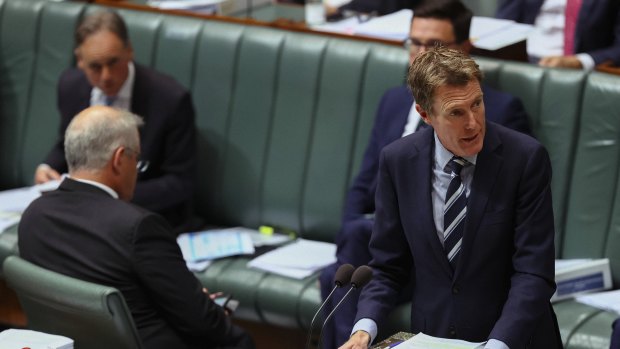 Minister for Industry, Innovation and Science Christian Porter during Question Time in the House of Representatives at Parliament House in Canberra on May 12, 2021